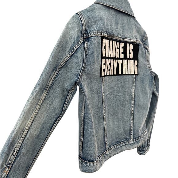 PAM & GELA Statement Denim Embroidered Jacket with Rhinestone Eagles‎ Size Small - Picture 9 of 12